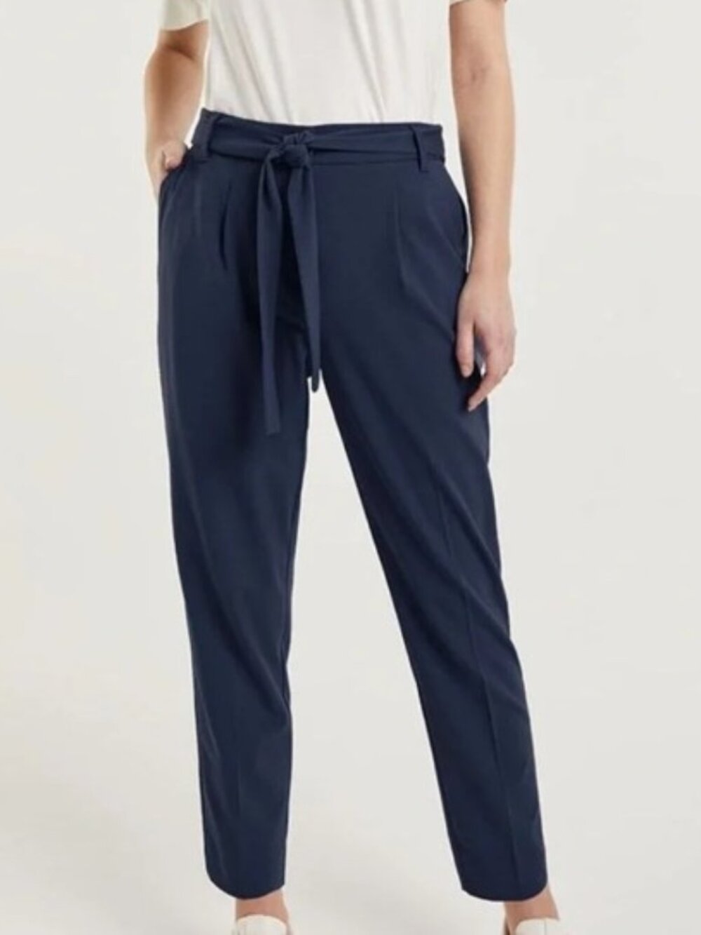 Reitmans Slate Blue Paperbag Waist Trousers with Tie Belt